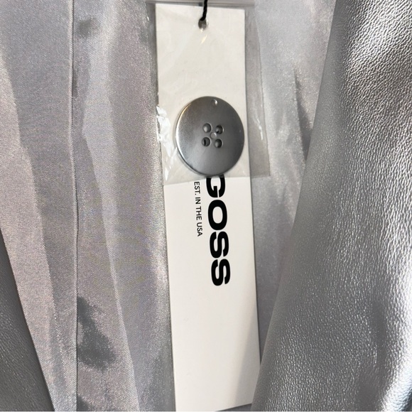 Vigoss Women’s Size Medium Silver Faux Leather Blazer Single Breasted Y2K Glam - Picture 3 of 9